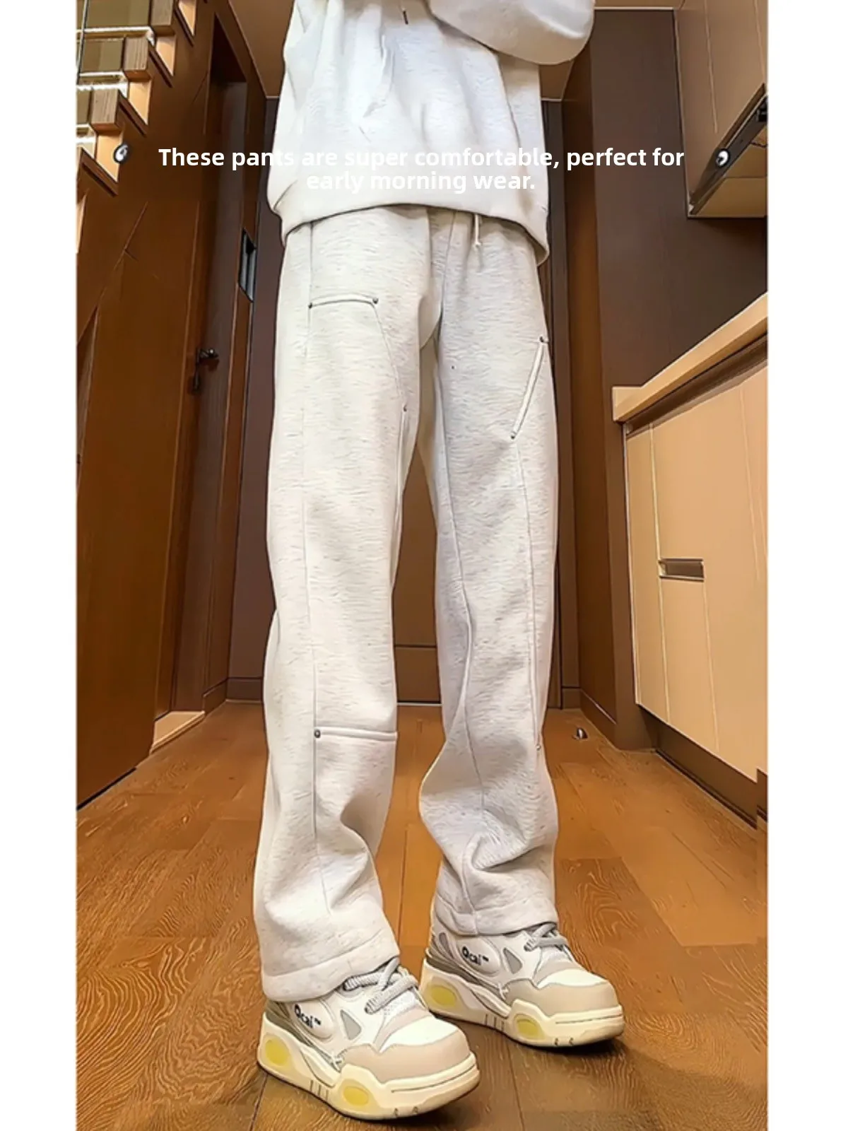 

ay Fce Lined Hooded Pants Men's Autumn Winter Faion Brand Cleanfit American High Street Logging Workwear Thiened Str...