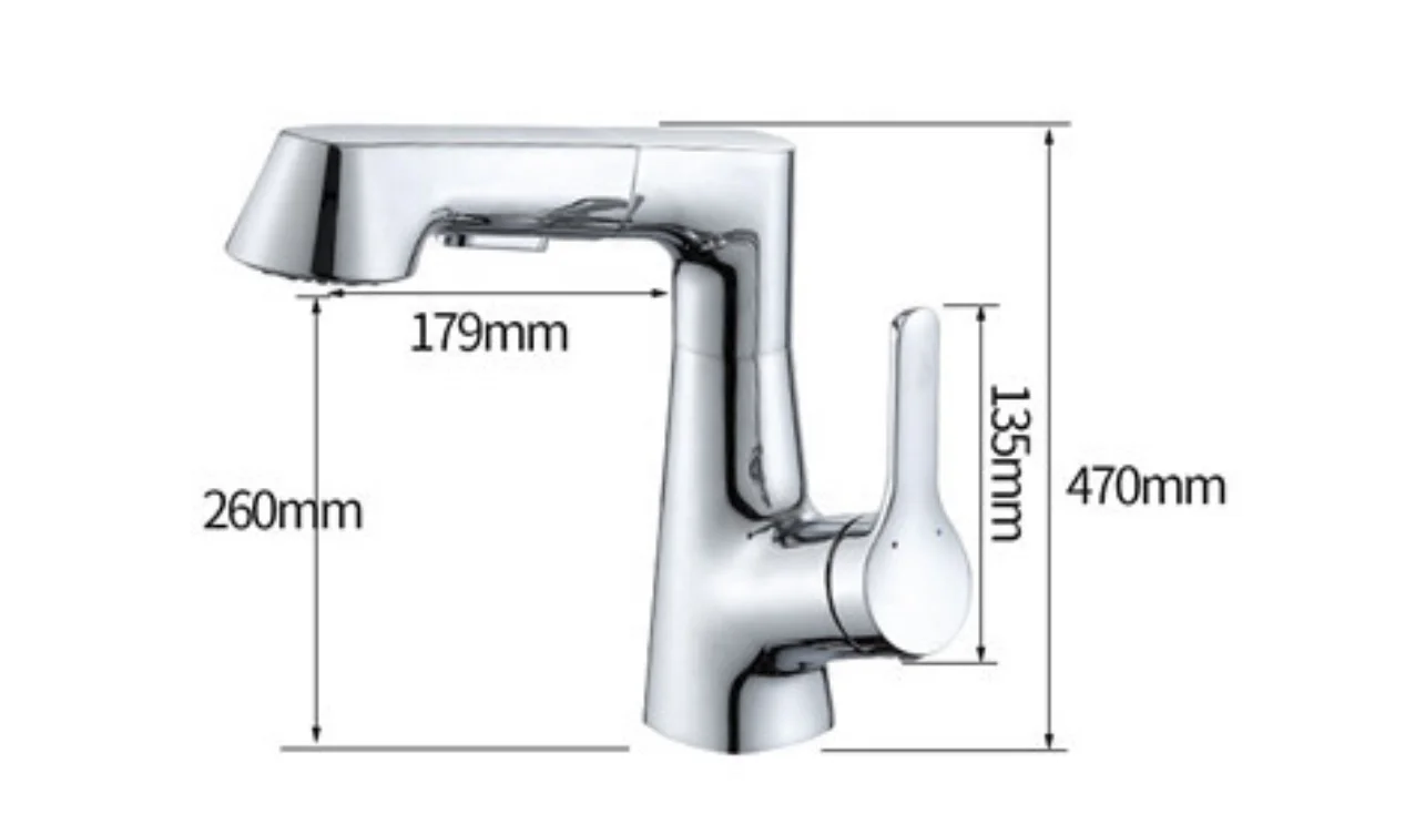 Modern Design Pull Out Basin Faucet, Hot and Cold Water Mixer Tap, Rotatable Lifting Brass, Bathroom Taps