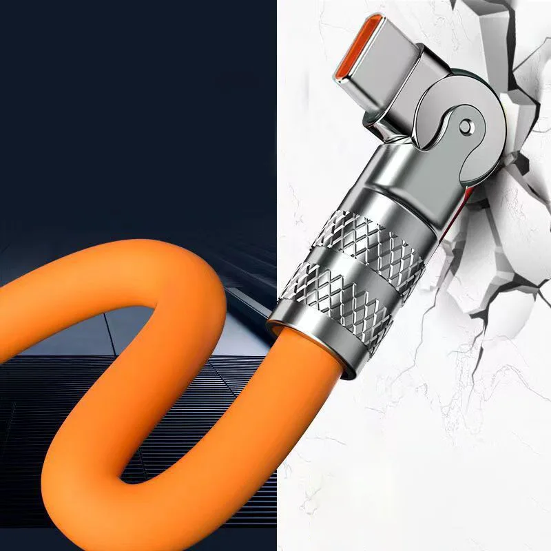 High-Speed 120W USB Type C Cable With 180 Degree Rotary Elbow 6A Super Fast Charging Data Cable Mobile Accessories New With Lamp