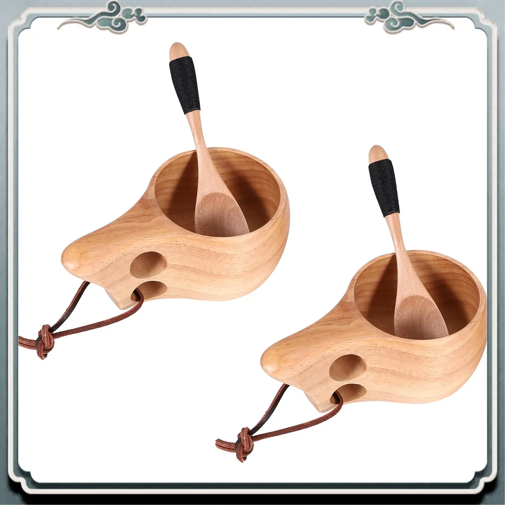 2Pack Nordic Style Wooden Cup Kuksa Cup Portable Outdoor Camping Drinking Mug Wooden Coffee Cup With Wooden Spoon Top-Rated