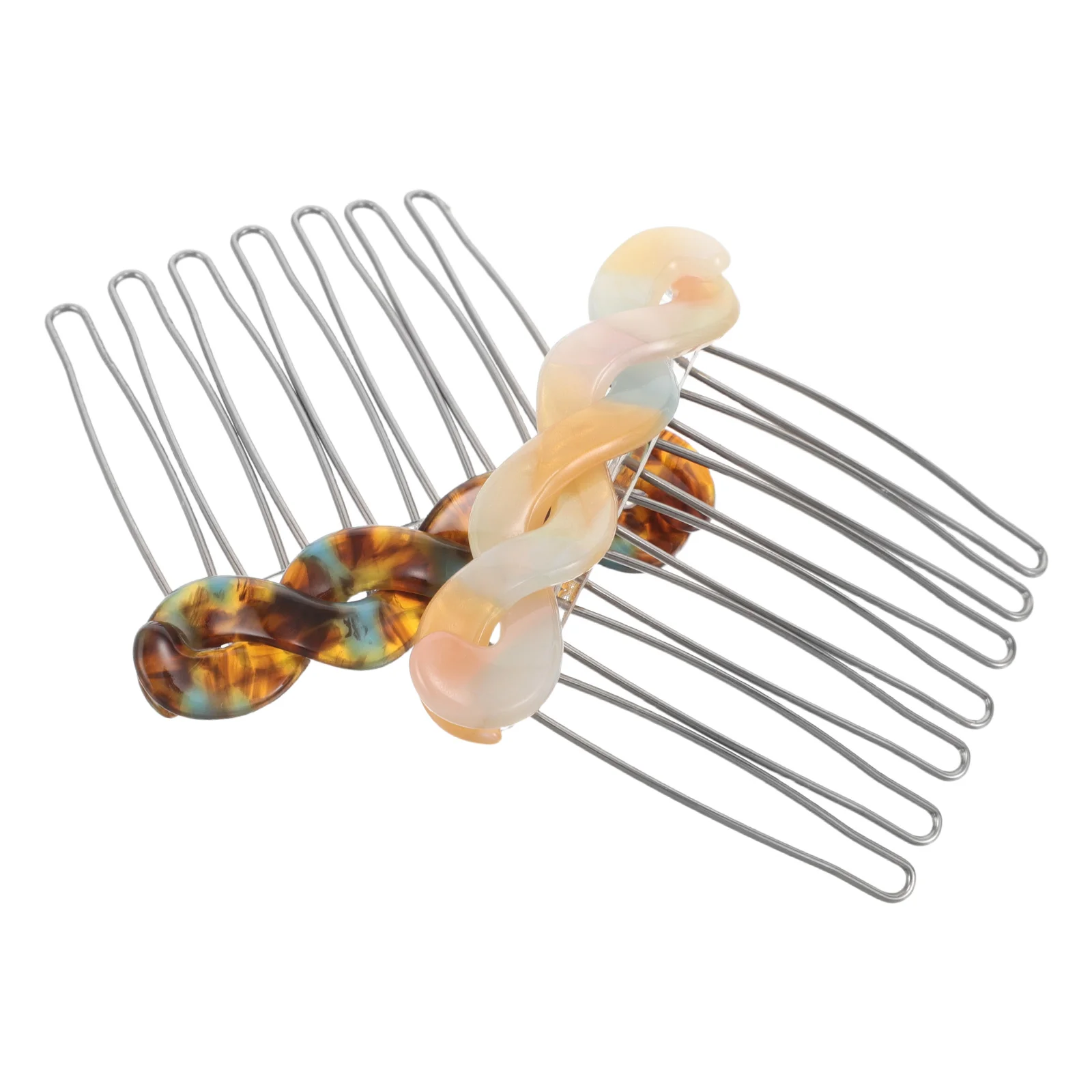 

2pcs Side Combs Metal French Teeth Small Fine Accessories Bridal Wedding Veil Styling Floral Orange Brown Compact Lightweight