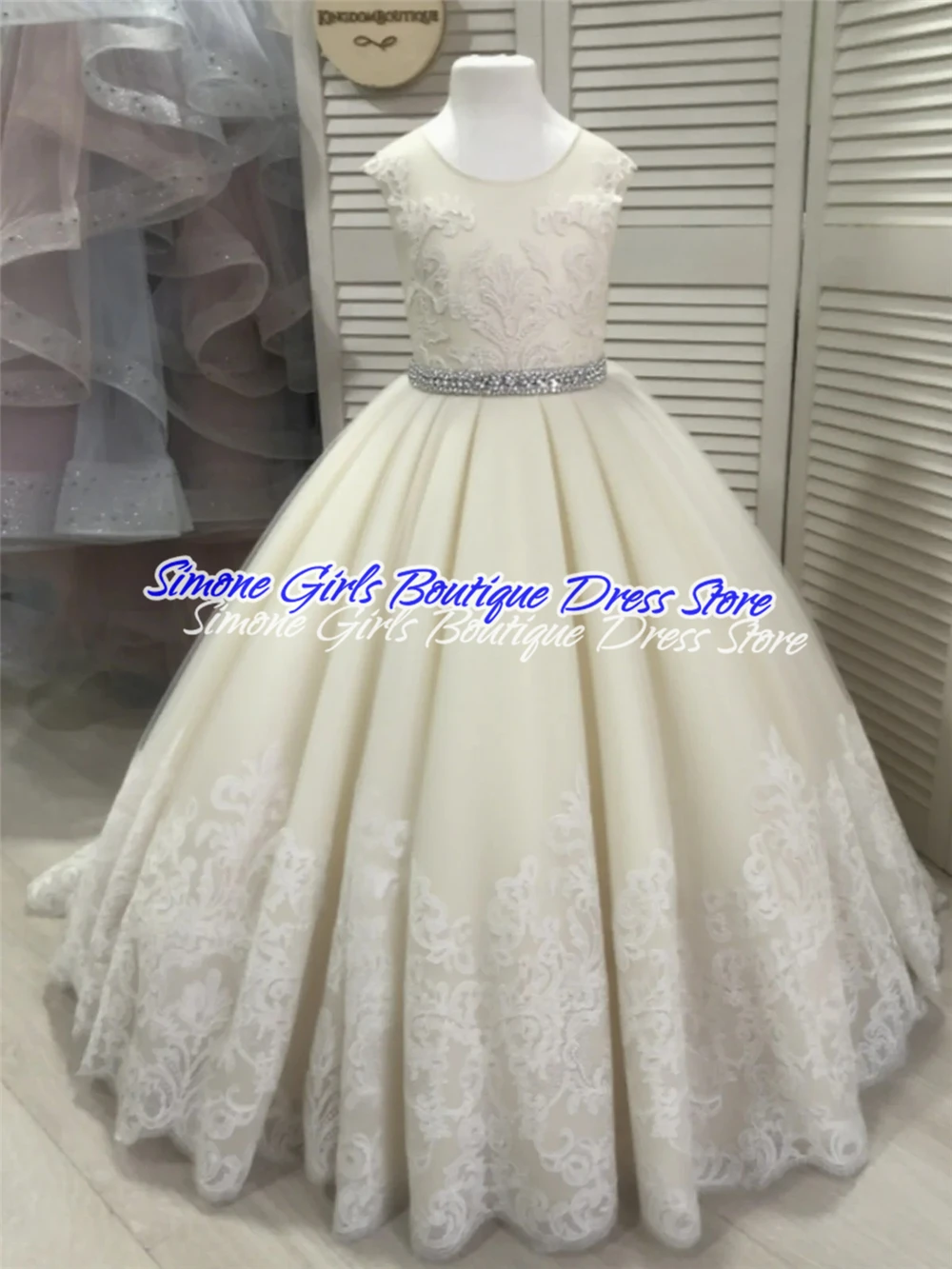 Sleeveless Lace Stitching Sequin Cute Flower Girl Dresses for Wedding Ceremonies Formal Receptions first Communion Party