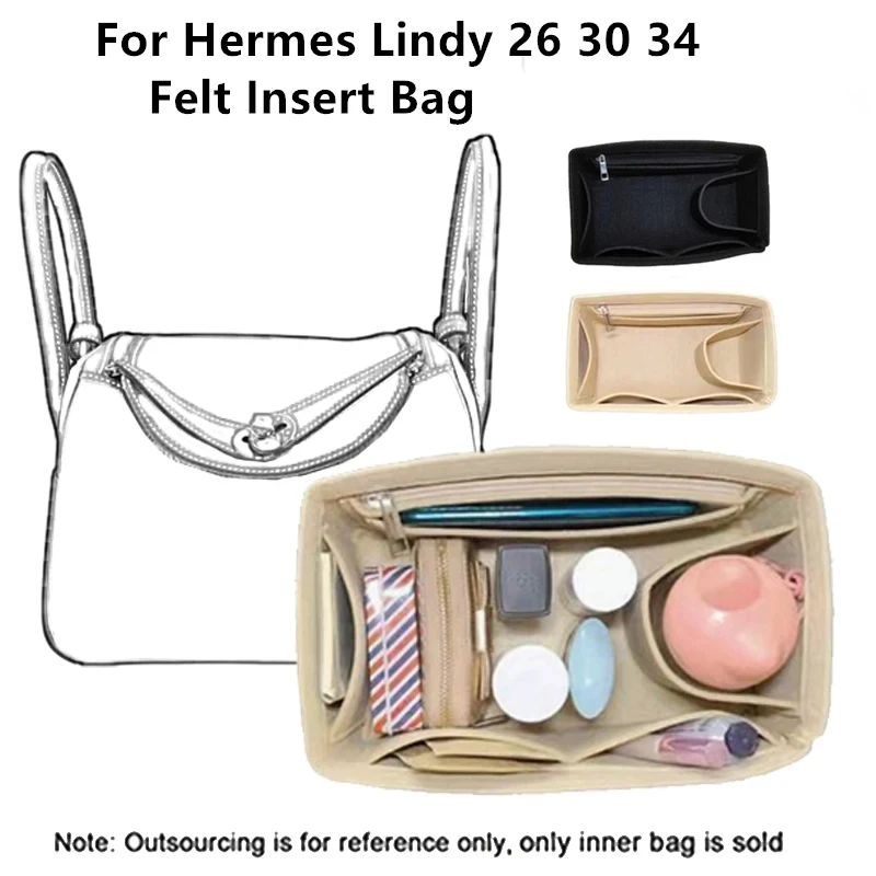 

Felt Bag Organizer Inner Liner Pocket Upgrade Accessories For Hermes Lindy 26 30 34 Handbag Portable Cosmetic Storage Insert Bag