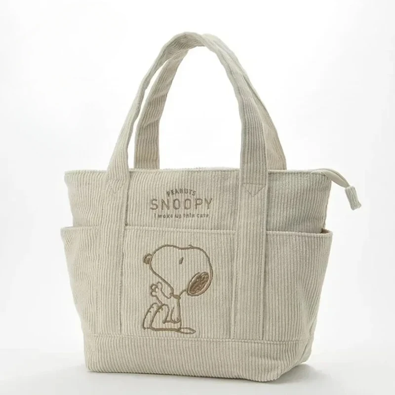 New Disney Snoopy Corduroy Tote Bag Cute Cartoon Casual Tutorial Bags Kawaii Large Capacity Students Handbag Shoulder Bag Gifts