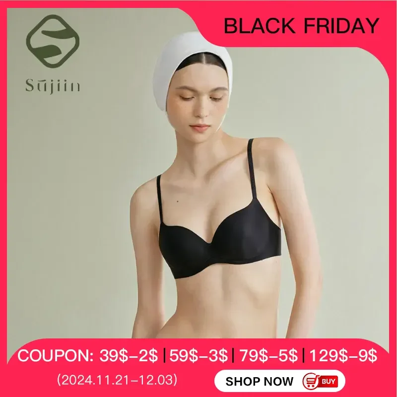 SUJIIN Sexy Black Bralette for Women Comfort Seamless Plunge Bra Women's Wireless Push Up Lift Anti-sagging Bras Lingeries Lady