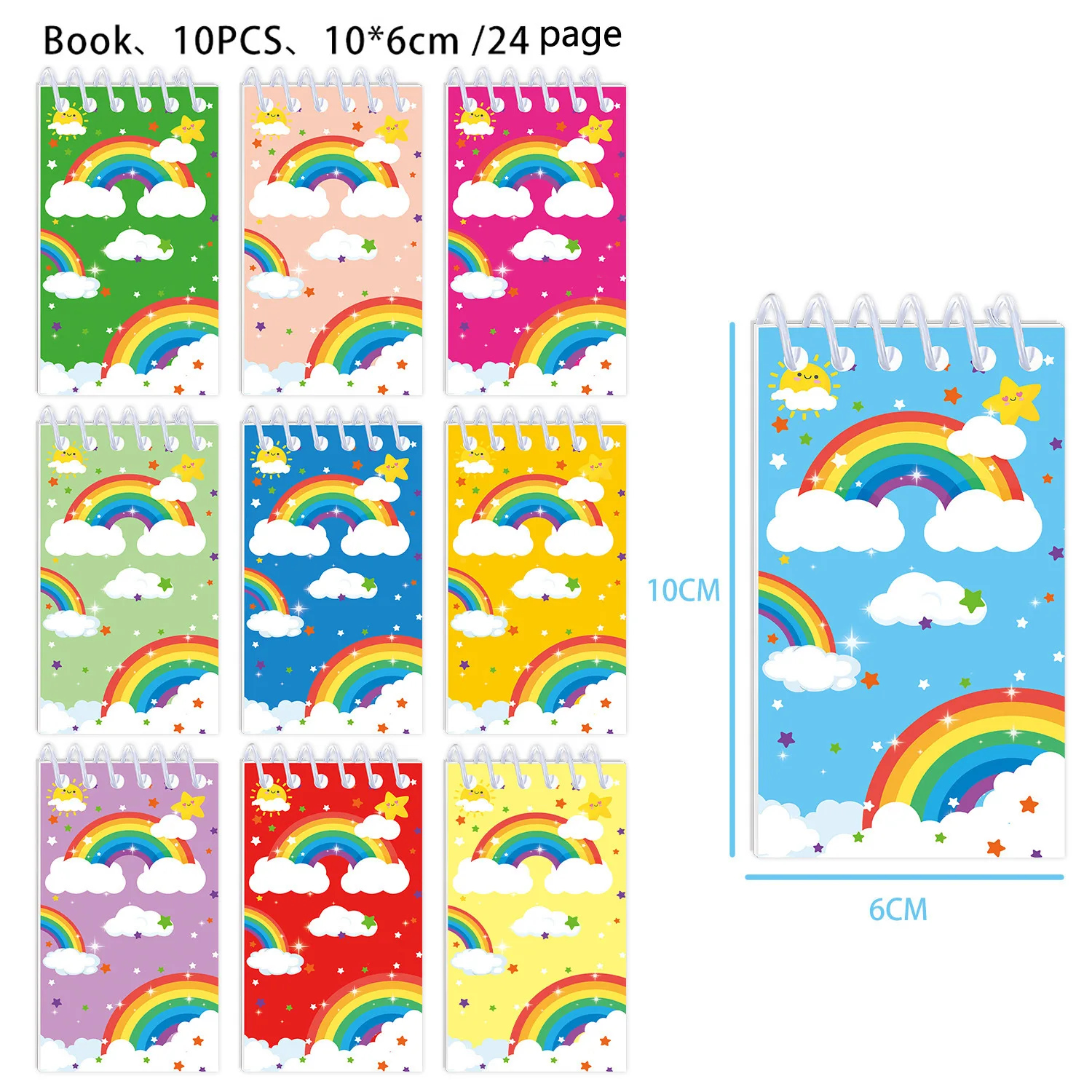 10Pcs Colorful Rainbow Theme Portable Coil Notebook Cloud Mini Notepad for Kids Birthday Baby Shower Party Favors School Rewards view 2