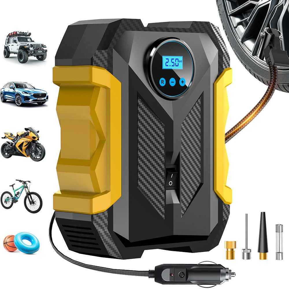 CARSUN Handheld Auto Air Pump Digital Compressor LED Light Pressure Detection Device for Car Motorcycle Regular Inflation Work