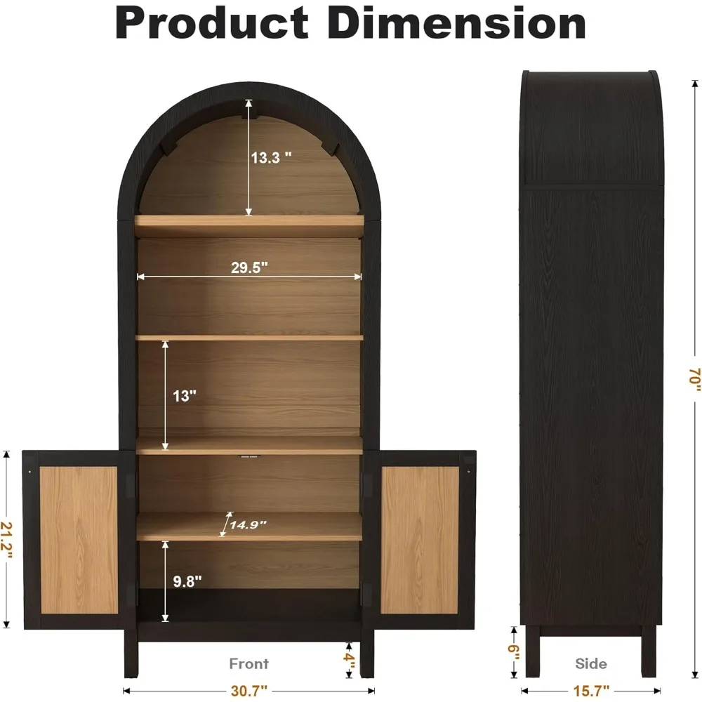 5-Tier Arch Cabinet with Open & Adjustable Shelves,  Arched Storage Cabinet Arched Bookshelf Display Cabinet for Living Room