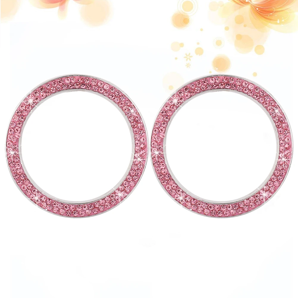 

2pcs Car Engine Start Ring Rhinestone Bling Decoration Pink Button Sticker for Car Ignition Luxury Self Adhesive Tape