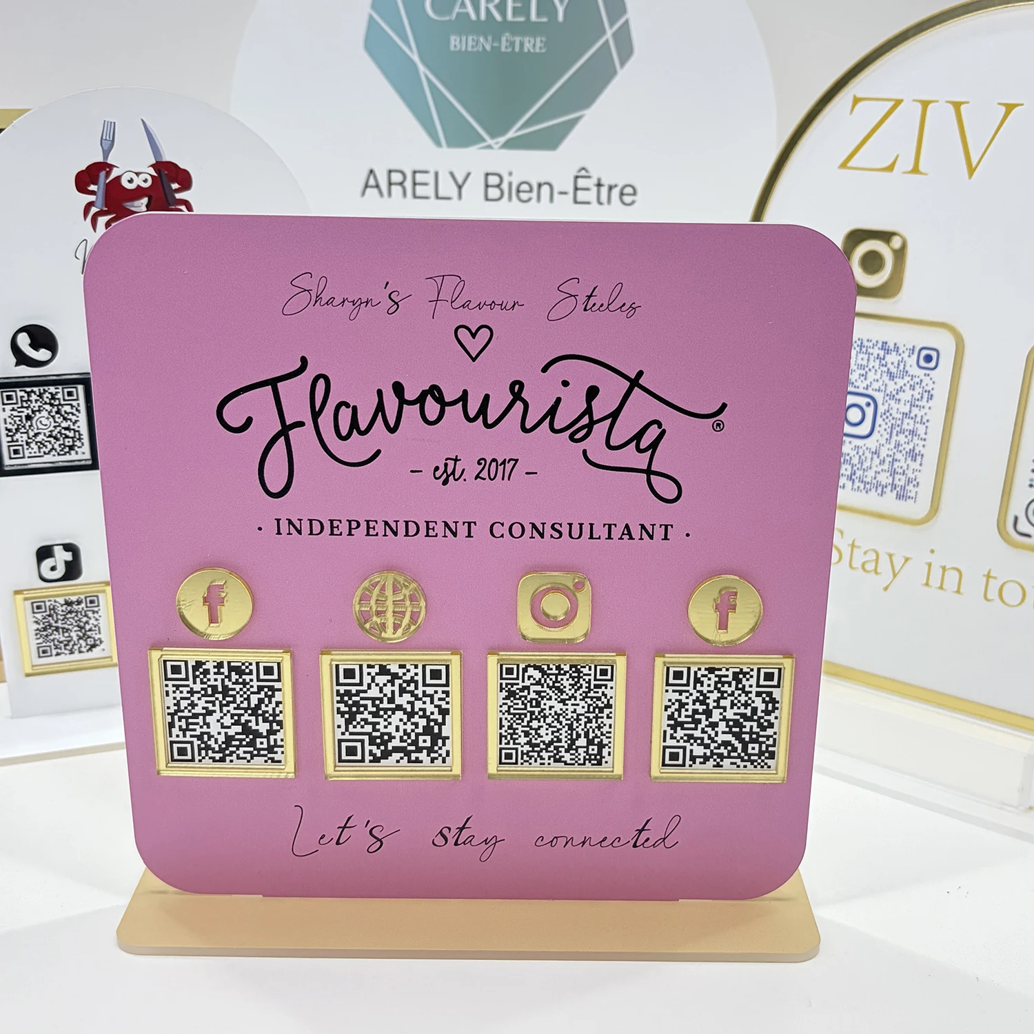 Custom Multi QR Code Sign Acrylic Tabletop Store Decor Stand for Social Payment Nail Hair Salon Spa Store Decor Personal Studio
