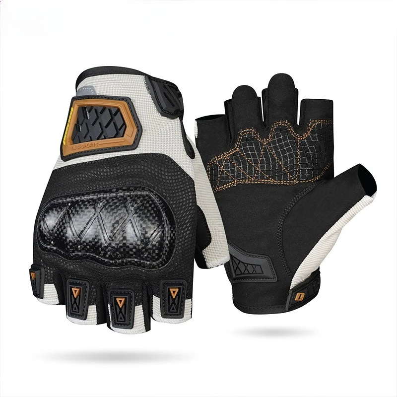 

Мотоциклетные перчатки мужские, женские, летние, без пальцев, для езды на мотоцикле и велосипеде, с защитной карбоновой вставкой, противоскользящие