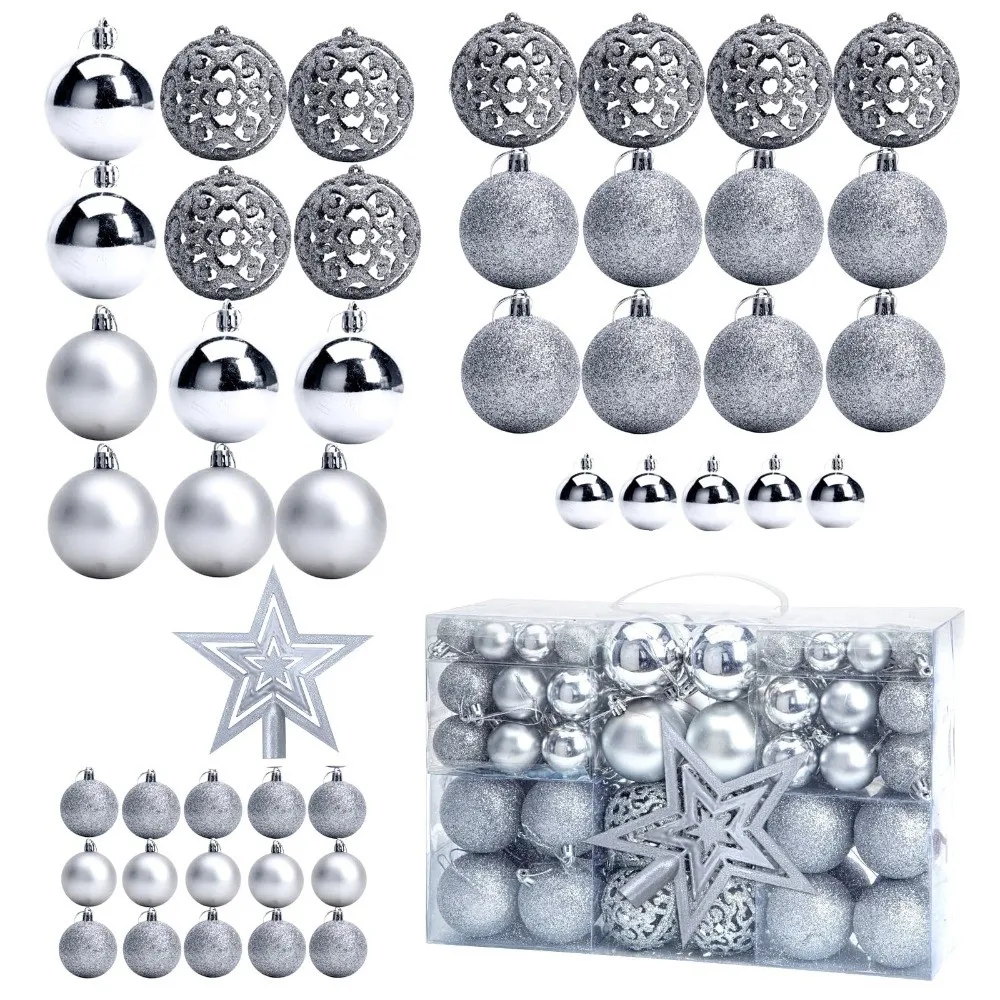101Pcs Plastic Xmas Tree Decorative Ball Shatterproof Hanging Christmas Ball Set Multiple Color Matte Christmas Ball Gift Box