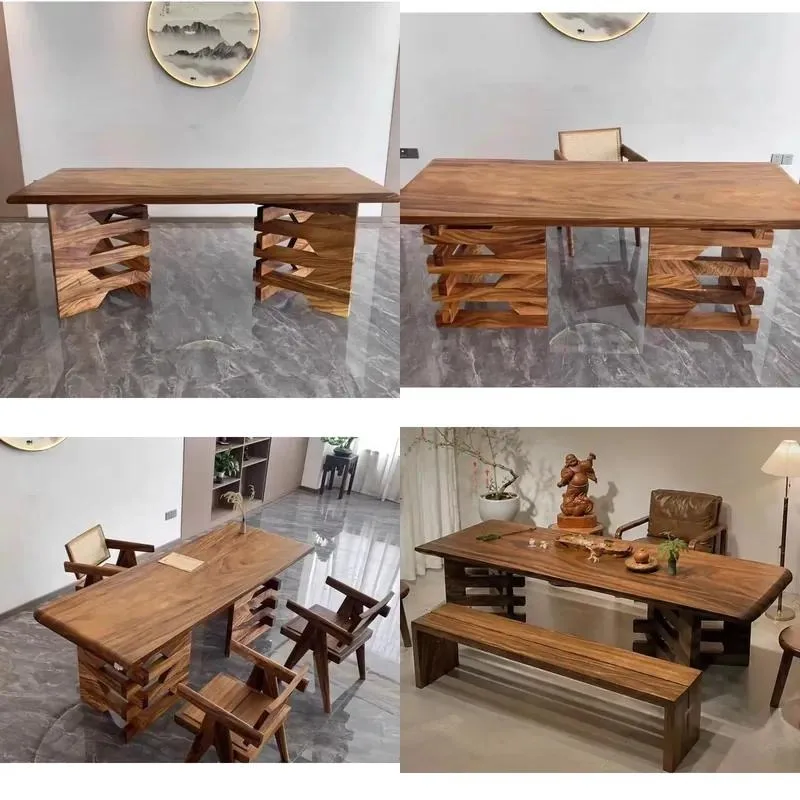 North South America Walnut Solid Wood Panel Coffee Table Desk Log Whole Board Family Dining Conference Table