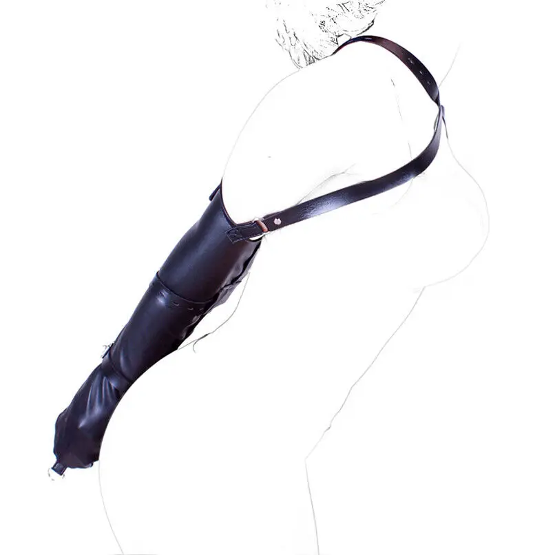 BDSM PU Leather Zipper Leather Single Glove Over Shoulder Bondage Straps Sexy Full Sleeve One Arm Binder Restraint With Zip