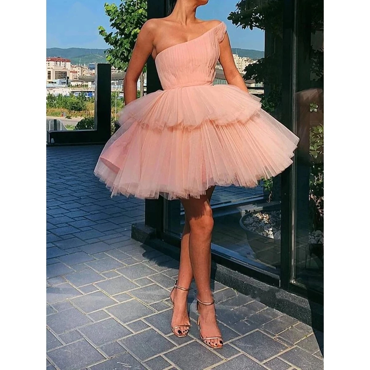 

ANGELSBRIDEP Tulle One-Shoulder Homecoming Queen Dresses Vestidos De Festa Junior Graduation Birthday Party Princess Prom Gown