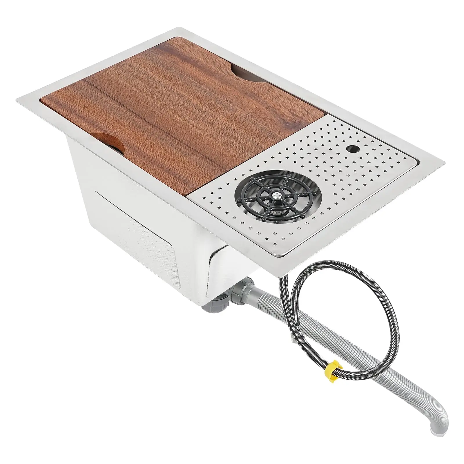 

Bar Sink with Glass Rinser, Drop In Stainless Steel Sinks, Silver Kitchen Workstation Sink Undermount, Deep Single Bowl Sink wit