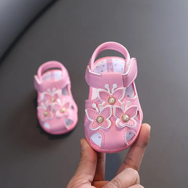 

Baby Girl's Summer Sandals Slip-On Anti-Slip Soft Bottom Learning to Walk Shoes Toddler Princess Head Cover -3 Years Old