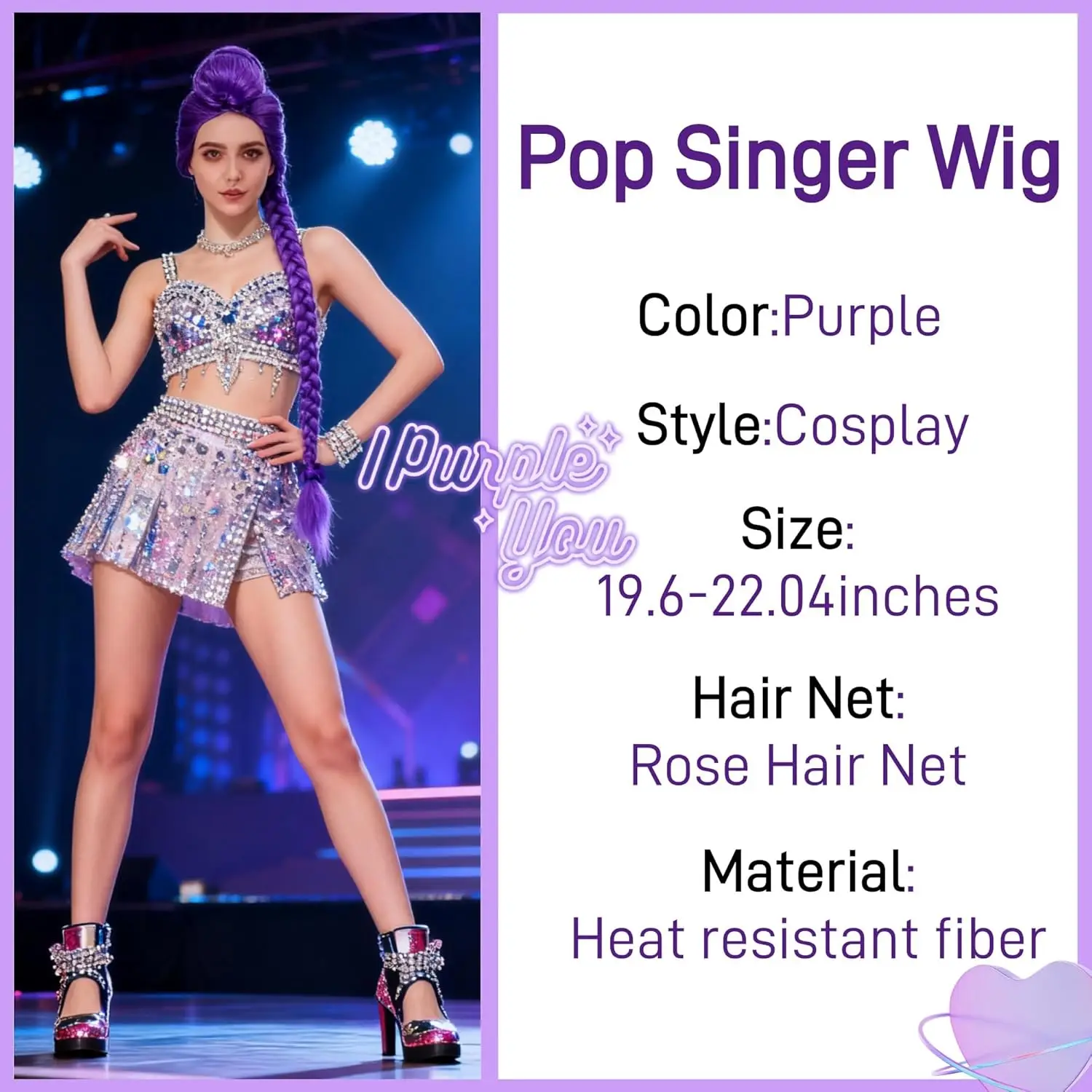 المرأة طويلة الأرجواني مضفر شعر مستعار ذيل حصان أنيمي تأثيري حلي هالوين شعر مستعار للحفلات