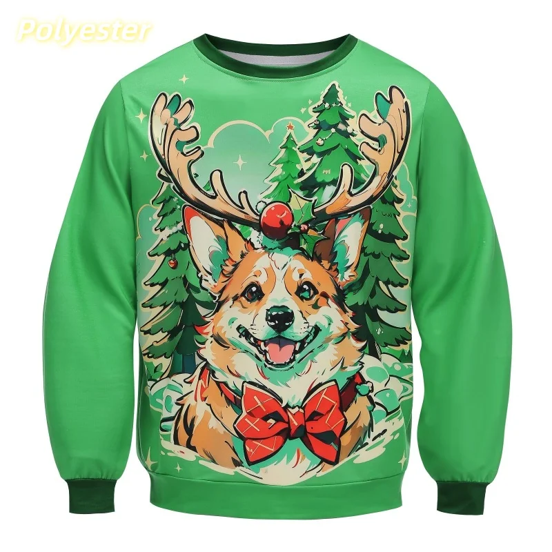 

3D Print Corgi Dog Reindeer Pattren Sweatshirts For Men Fashion Creative Design Long Sleeve O-Neck Pullover Christmas Party Tops