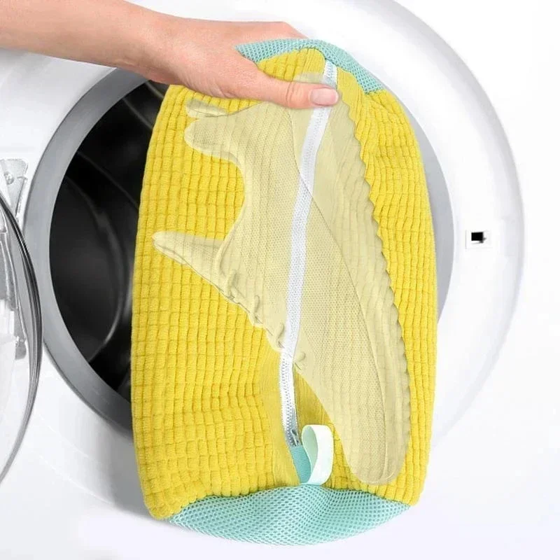 Sac de lavage en coton pour chaussures et vêtements, fibres moelleuses, sac de lavage anti-déformation, retirer facilement, D343, 1 pièce, 2 pièces