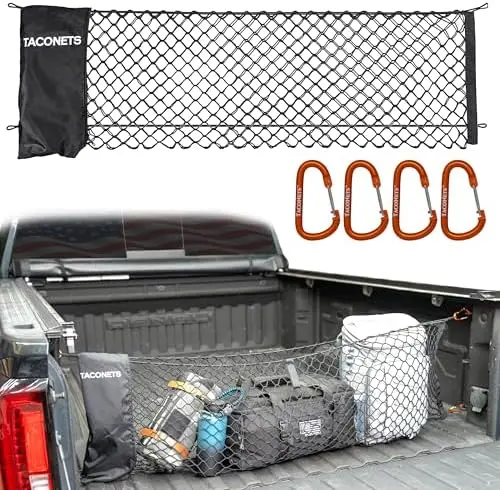 

Heavy Duty Envelope Cargo Net for GMC Sierra & Chevy Silverado 2013+ - 5mm Bungee with Storage Bag - USA Design