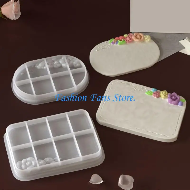 Floral Relief Silicone Mould For Jewelry Dish Crafting Oval And Rectangle Shapes