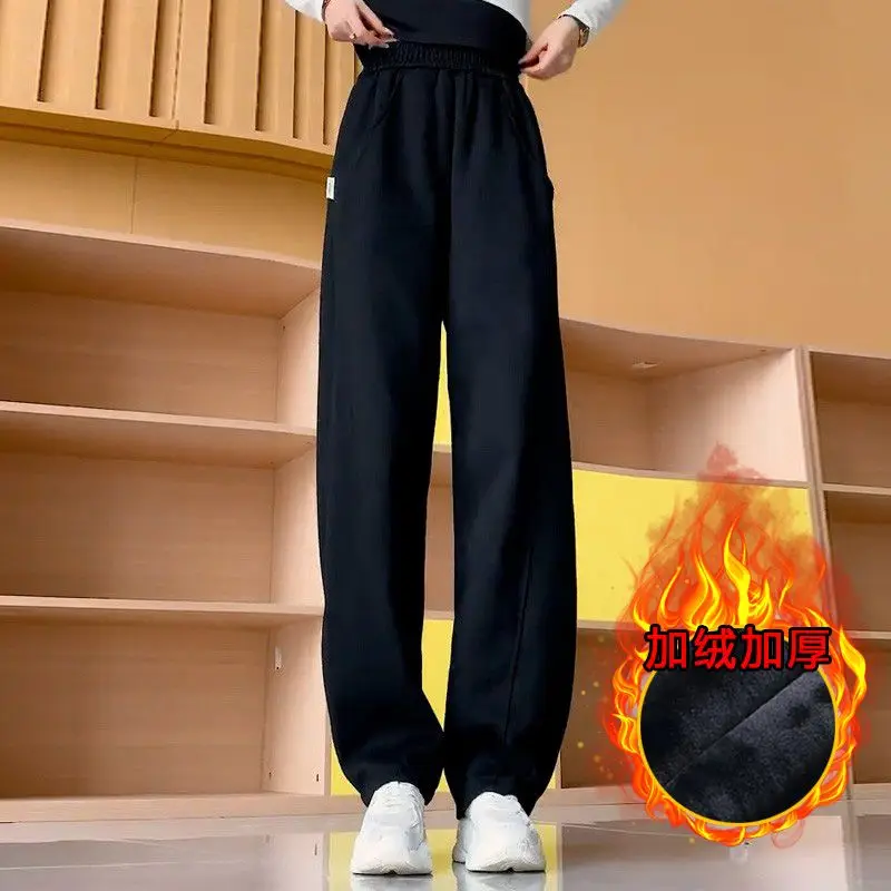 Spring New Popular Slim Wide Leg Pants for Autumn Sagging Loose Pants with Velvet Joggers Women