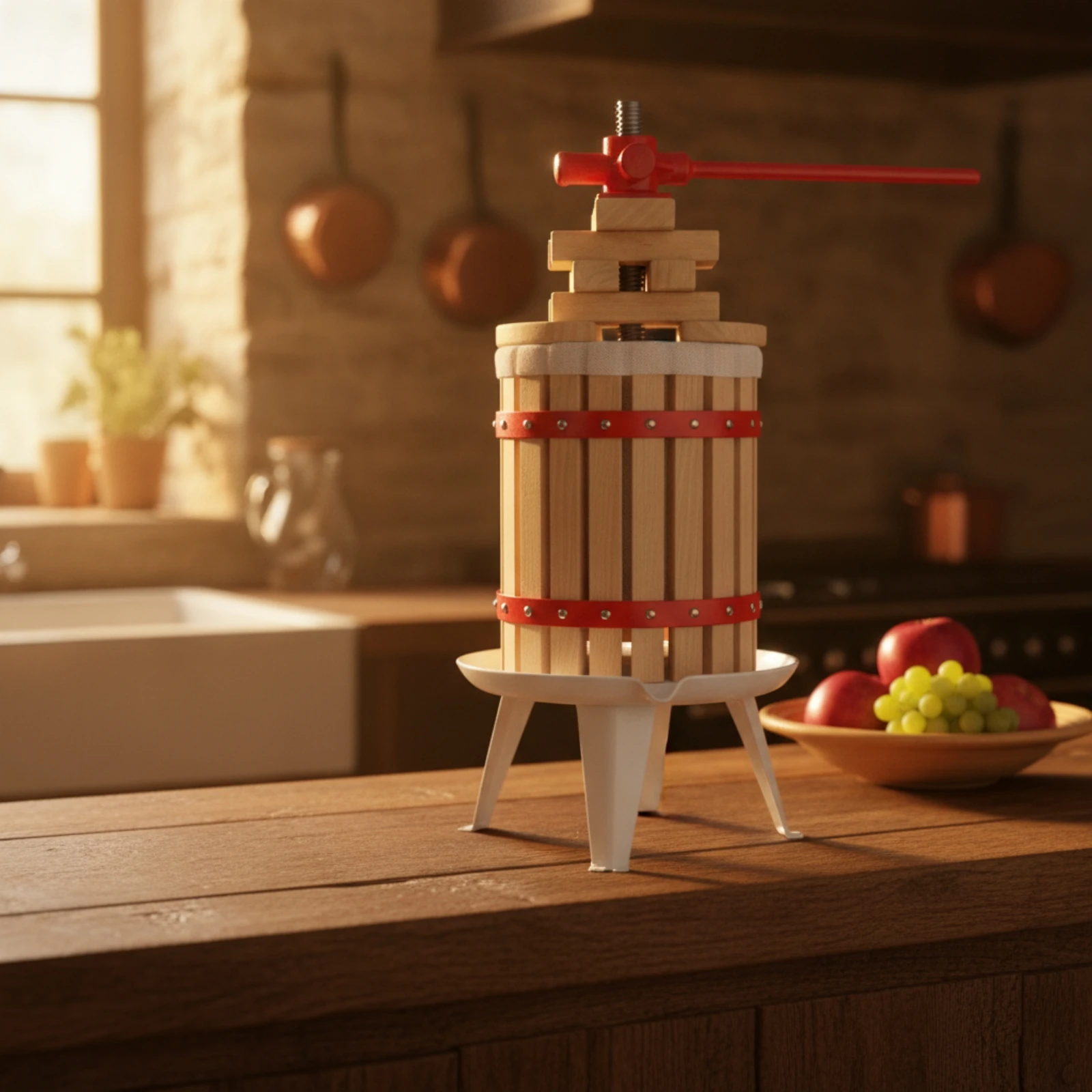 Fruit Press with Wood Basket Manuale Manual Fruit Press Torchio per Frutta Con Cestello Screw-Driven Torchio per Mele