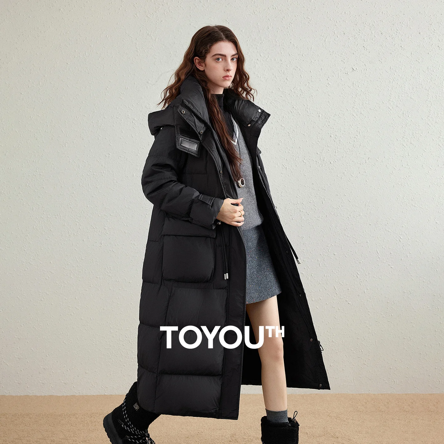 TOYOUTH Women's 90% White Duck Down Jacket 2026 Winter New Long Light Outdoor Workwear Drawstring Waist Windproof Outerwear