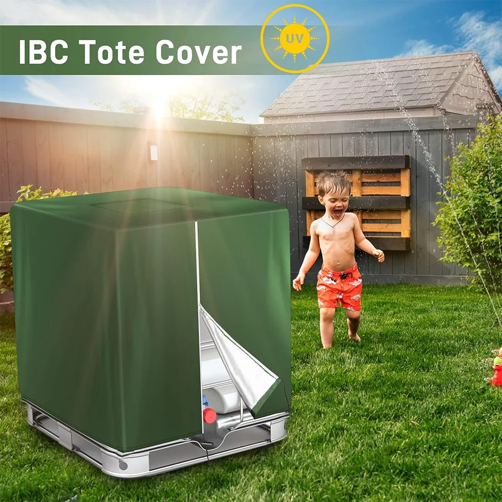 Zipper IBC Tote Cover 330 Gallon for 210D Oxford cloth 1000L Outdoor Water Tank Protective Cover Dust and sun (Black /Green）