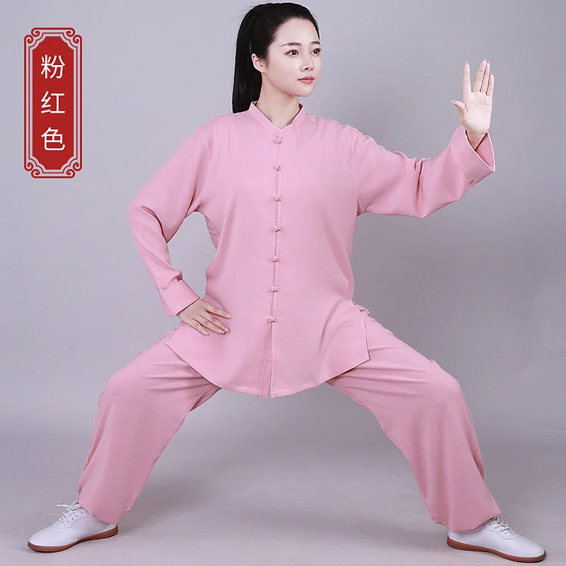 Women's Unisex Tai Chi Suit Stretch Linen Cotton Lightweight 3-Season Long Sleeve Martial Arts Training & Group Performance Wear