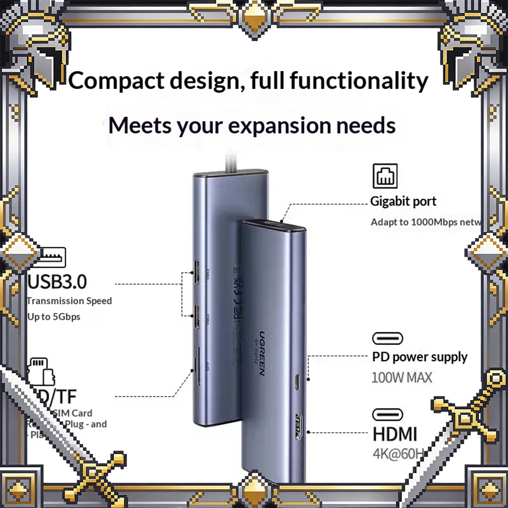 UGREEN 60515 Expansion Dock Laptop Docking Stations,Supports 3.0 High‑Speed Transfer, Theoretical Rate 5Gbps Pd100W Fast Charge