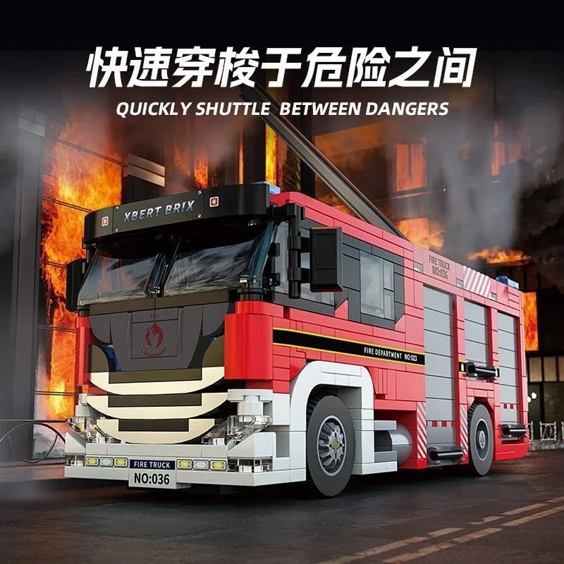 66036 Classic Fire Truck Building Blocks Small Particle DIY Assembly Firefighting Vehicle Model Desktop Display Toy Gift for
