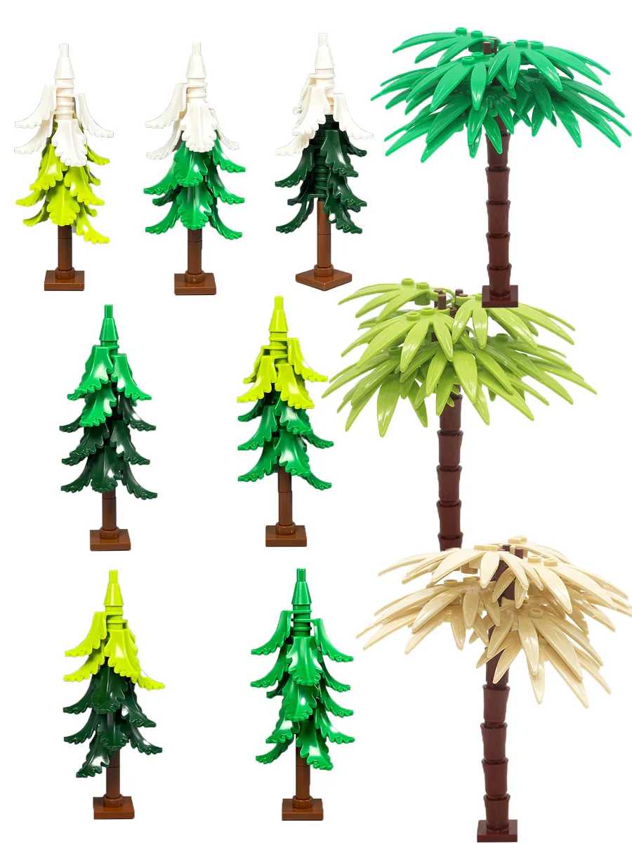 Blocs de construction de palmier et de pin de neige DIY – Briques de scène de plage tropicale et d'hiver, compatibles avec Lego, jouet créatif amusant