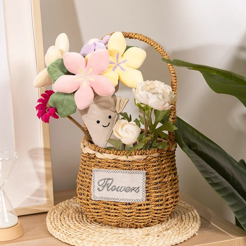 Interessante Plüsch Bouquet, Tulpen, Topfpflanzen, Plüsch puppen, schöne und beruhigende Blumen sträuße und Abschluss Tag Geschenke für Mädchen.