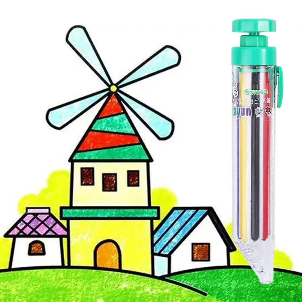 8 In 1 Multicolor Crayons Creative Push Style DIY Replaceable Oil Pastel Colored Pencil for Kids Graffiti Painting Tools