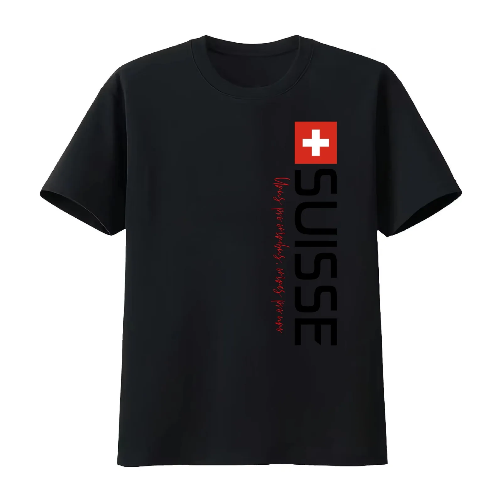 Swiss Fan T-Shirt Summer Casual Cotton Tee Oversized Streetwear Tops Vintage Graphic Print Loose Fit Short Sleeve