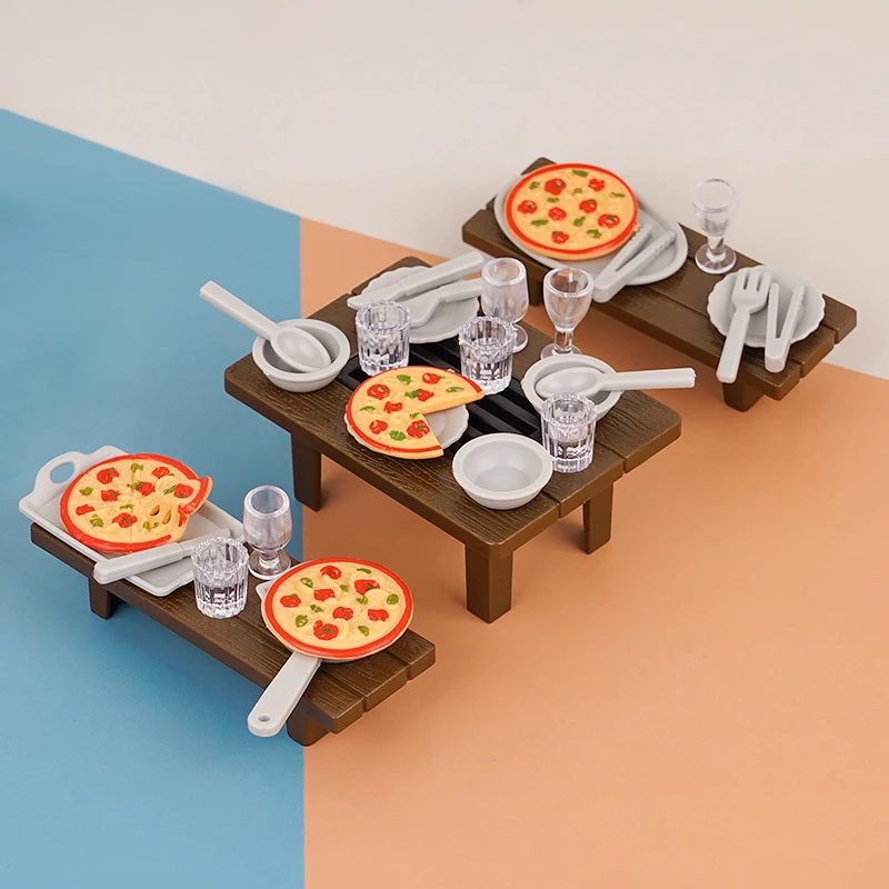 1 Satz Simulation Mini Grill Pizza Cup Kit Tisch Stuhl Puppenhaus Modell Küche DIY Zubehör Kinder so tun, als würden sie Spielzeug spielen