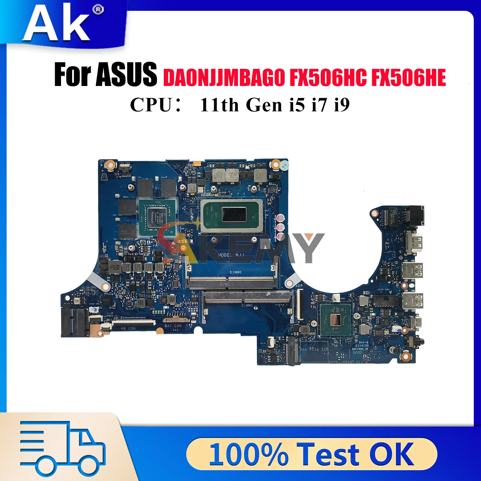 

DA0NJJMBAG0 Laptop Motherboard For ASUS TUF Gaming FX506H FX506HC FX506HE FX506HF Mainboard With 11th Gen i5 i7 i9 tests OK stk