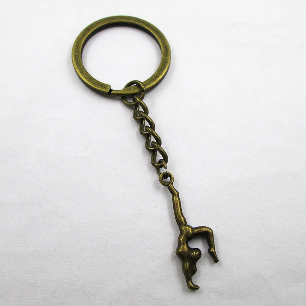 3pcs/lot antique bronze Gymnastics 30x11mm charm keyring best frined,birthday  present ,pendant keychain