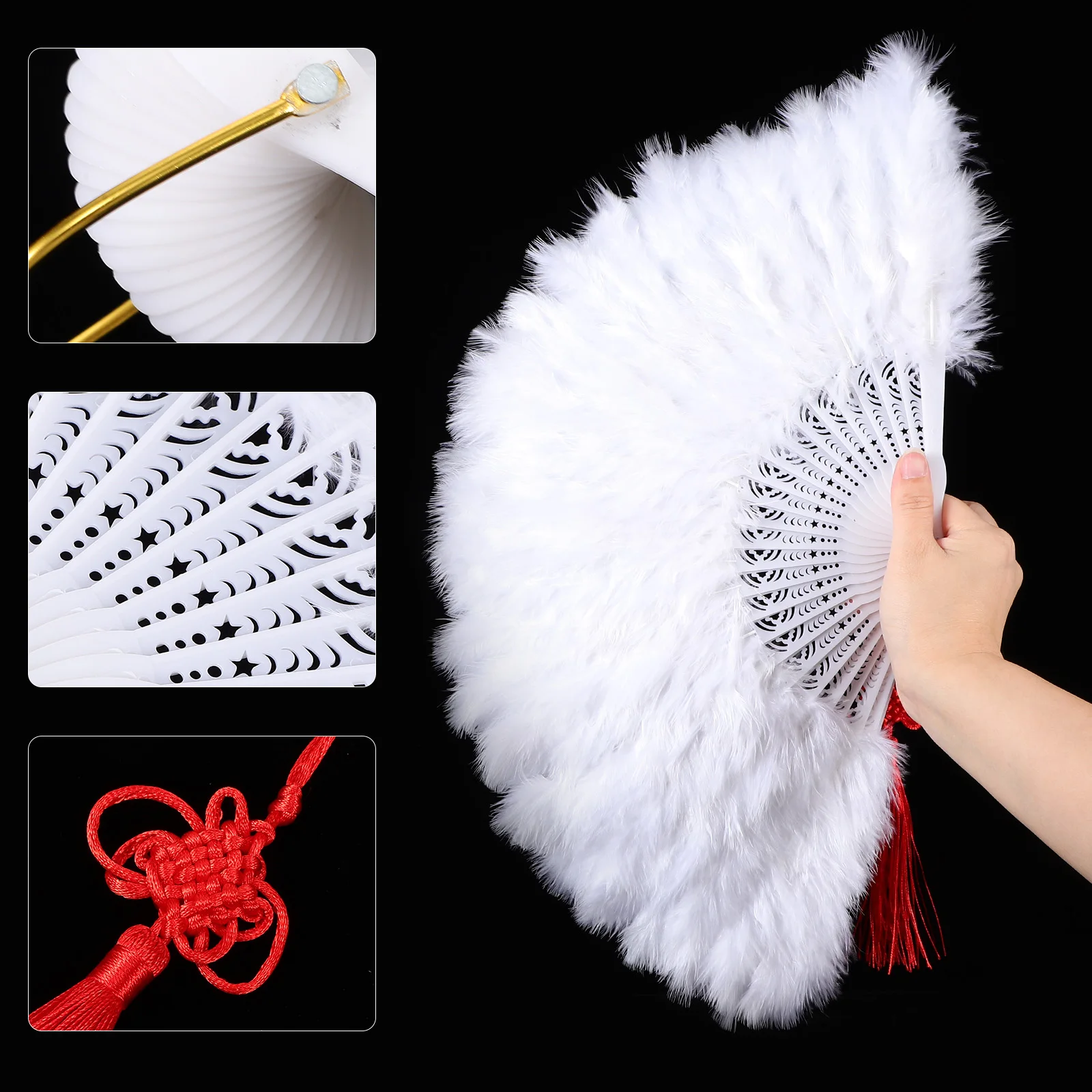 

Delicate White Feather Hand Fan Vintage Flapper Accessory For Dance And Masquerade