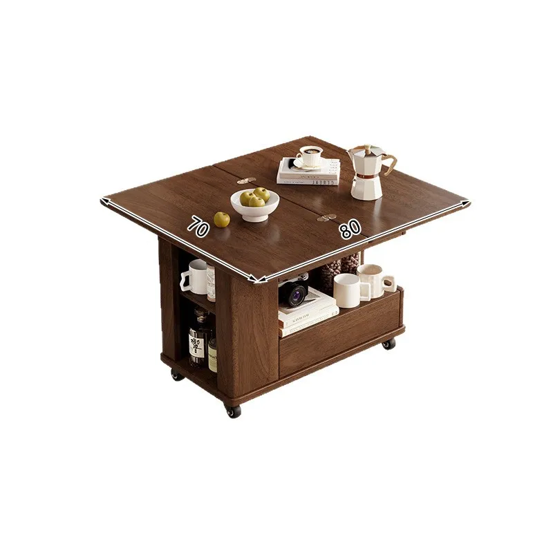 

Coffee table bedroom household small apartment, movable side few solid wood foldable table, light luxury side cabinet living