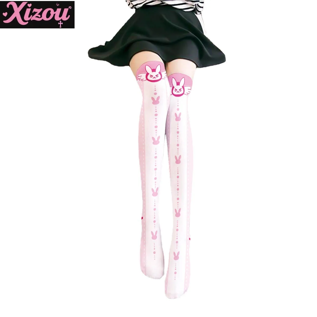 Soft cute girl kawaii print stockings thin female spring and autumn Japanese Lolita cute anime knee long tube white velvet sock