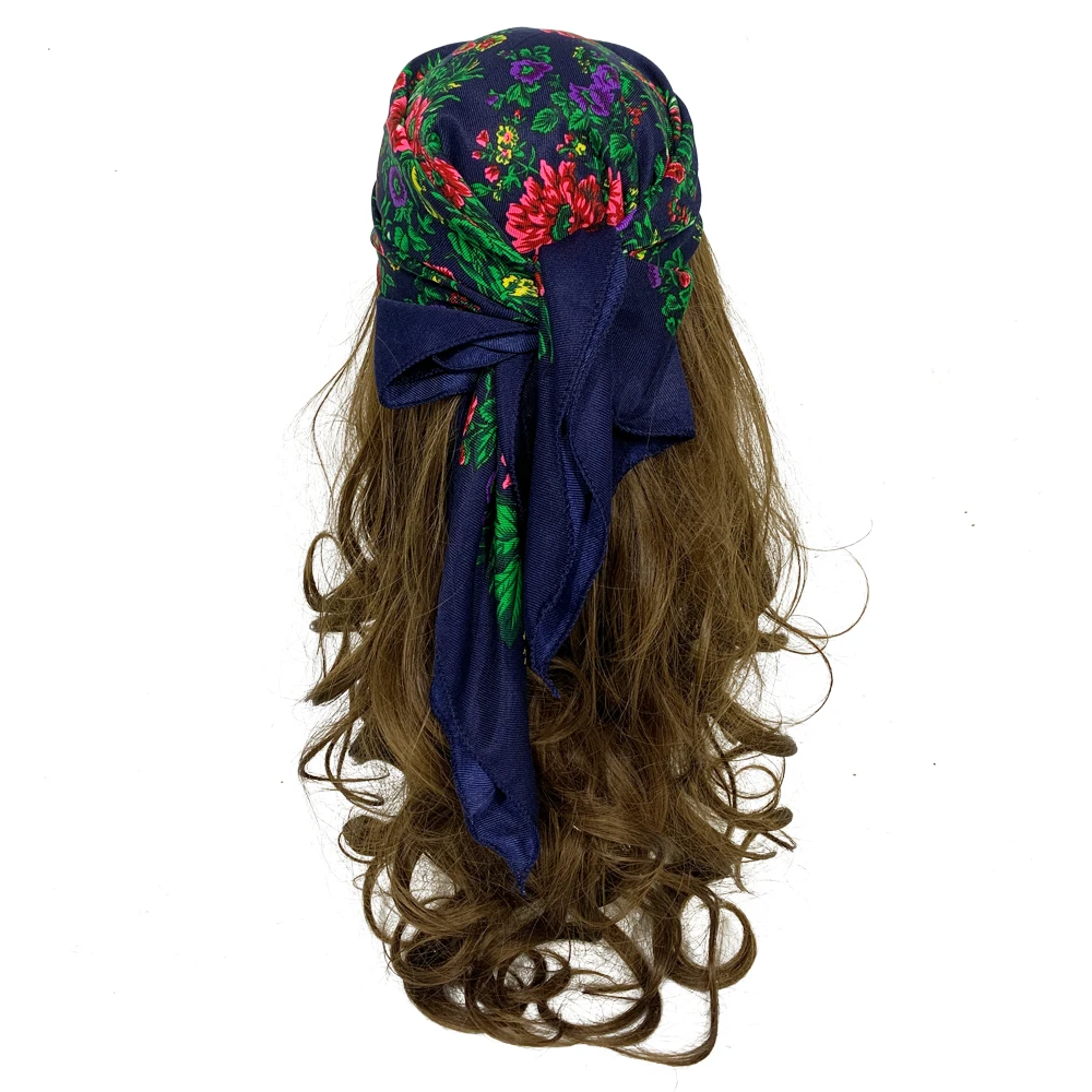 Bandana quadrada com estampa floral para mulheres, lenço russo, lenço estilo nacional, xales étnicos, lenço feminino, 70x70cm