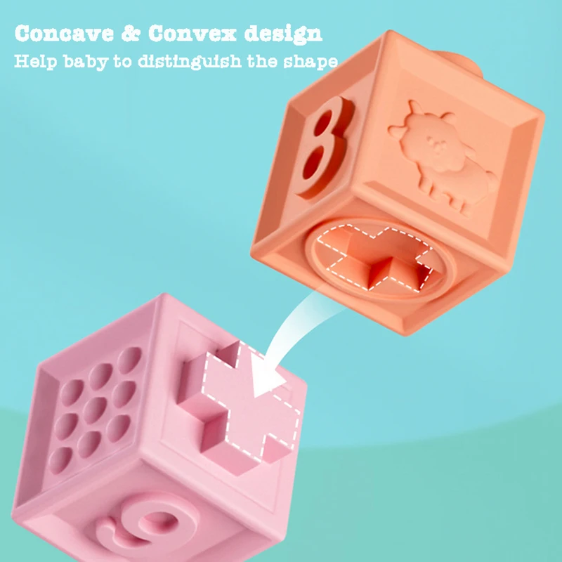 아기 부드러운 고무 큐브 퍼즐 몬테소리 유아 터치 조기 교육 스퀴즈 스태커 릴리프 선물 어린이 어린이 목욕 장난감