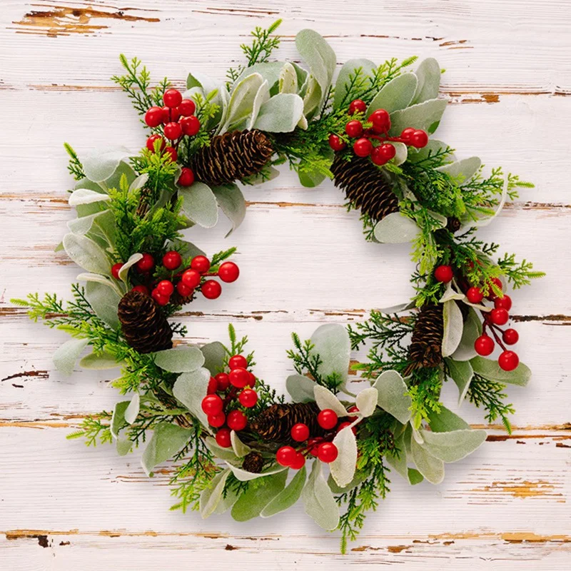 1 PCS Christmas Decorations Christmas Red Fruit Wreath  Ear Grass Wreath Random Color 42X12cm Window Door Hanging