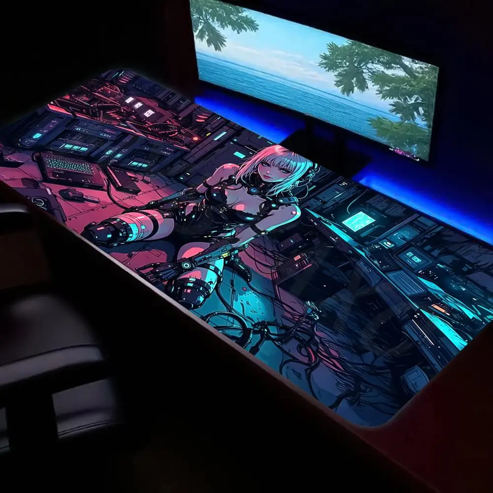 

HYBXAXC Neon Cyberpunk Anime Girl Mouse Pad Anti Slip Rubber Base Desk Mat For Gaming Office Laptop