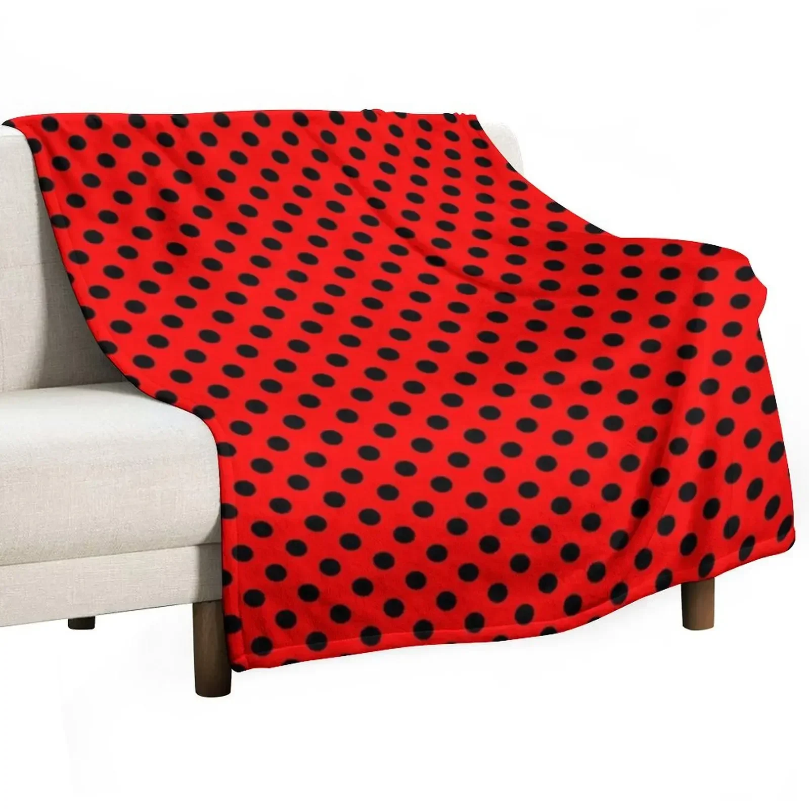 

Black Polka Dots on Red Background Throw Blanket Cozy Warm Blanket for Bed Room Decor