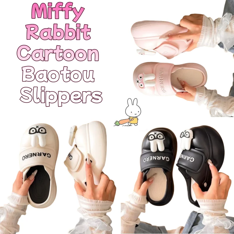 

Miffy Rabbit Anime Cute Cartoon Baotou Slippers for Women Wear Off Slip Thick Bottom Half Slippers Summer Cool Dragging