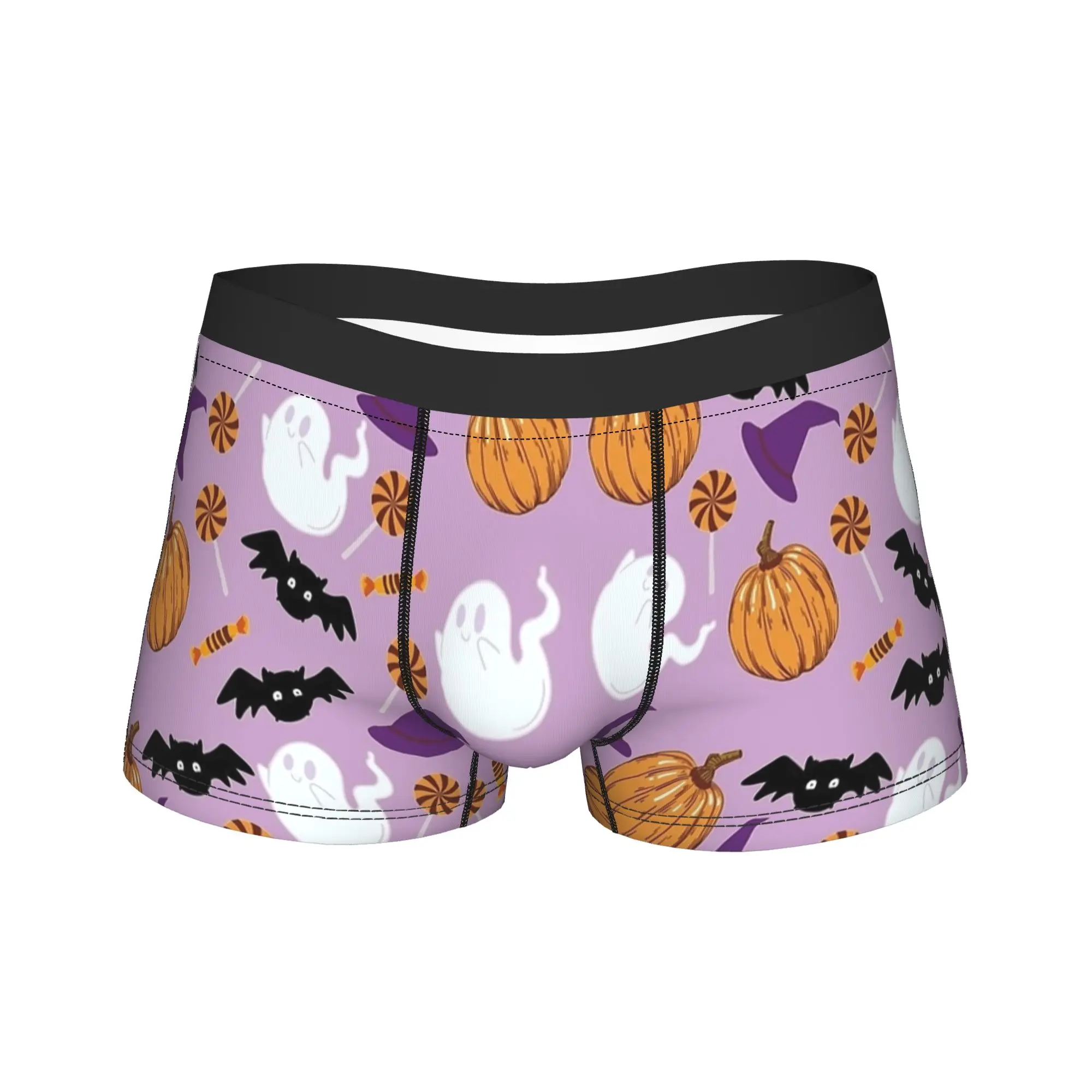 Man Cartoon Halloween Ghost Pumpkin Long Underwear  Sexy Boxer Briefs Shorts Panties Male Soft Underpants Plus Size